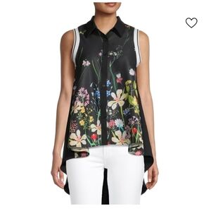 Gracia Gorgeous Sleeveless Black Floral High-Low Shirt Top Blouse Medium